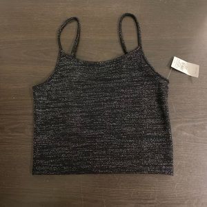 Womens American Eagle Black Sparkle spaghetti strap crop top. Size Medium